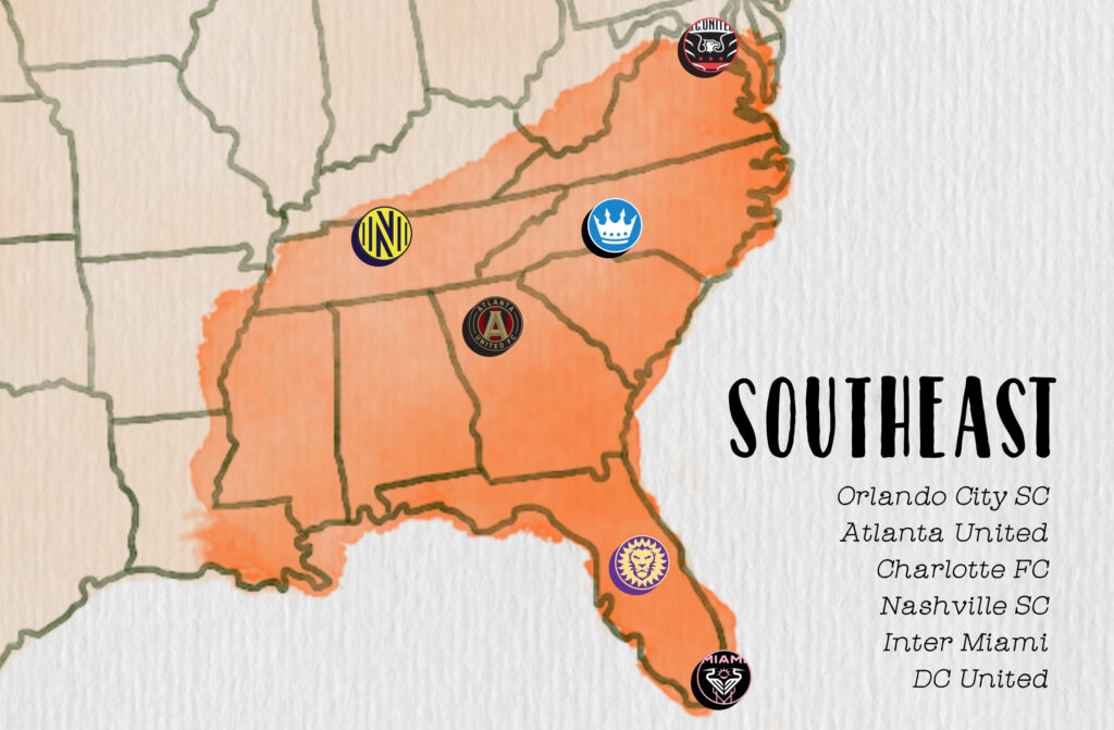 Southeast Region featuring DC, Charlotte, Nashville, Atlanta, Orlando, Miami